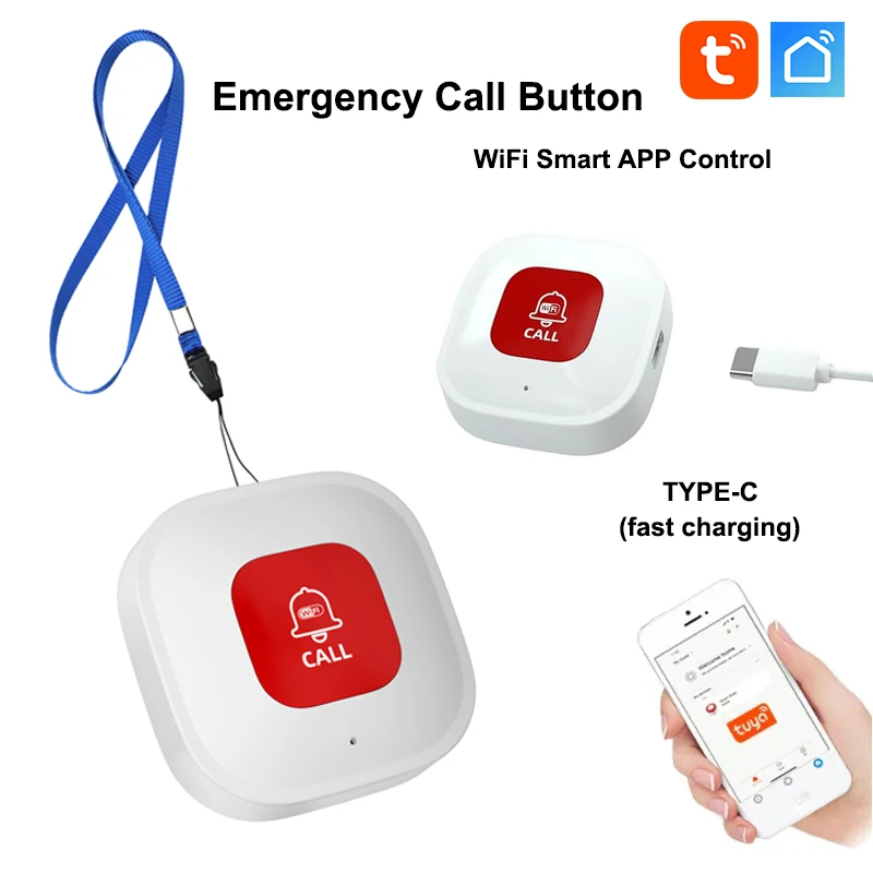 

TUYA Smart SOS Emergency Call Button WiFi Caregiver Pager Phone Alert Transmitter Emergency Call Button for Kids Elderly Patient