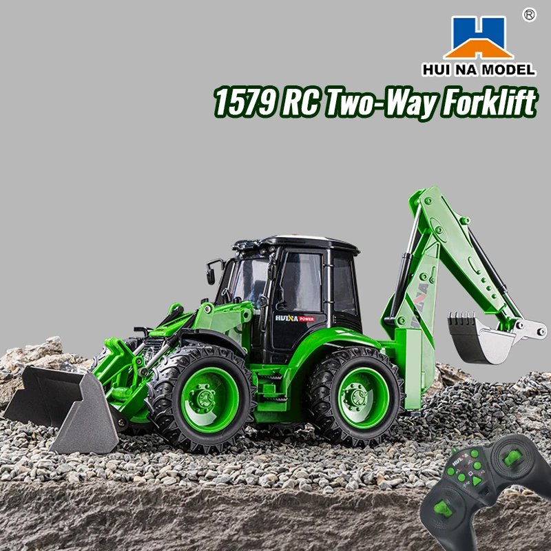 

Huina 1579 Rc Truck 1/14 Remote Control Excavator Loader Two-Way Forklift Shovel Sound Light Engineering Model Toy Kids Gift