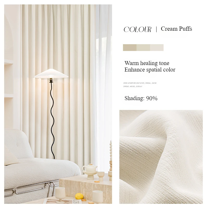 Full Blackout Curtains Cream Color Curtains for Living Room  Nordic Modern Simple Door Curtain Rideaux Occultant Salon  Curtain