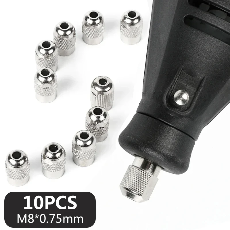 10PCS/lot Dremel Tools Accessories Stainless Steel Nuts Screw Cap Electric Mill Grinder Shaft Dremel Rotary Tools M8*0.75mm