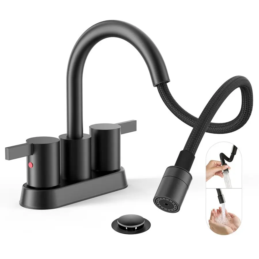 

Универсальный смеситель для раковины с опрыскивателями, смесители для стирки с распылителем, черный смеситель для раковины с 3 отверстиями, выдвижной смеситель для ванной комнаты