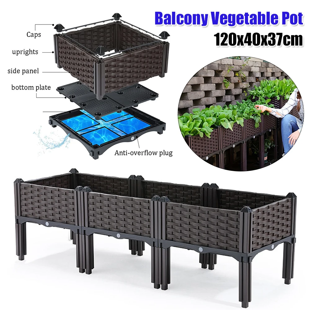 

Self-Watering Tra Raised Garden Bed with Manual Drainage Holes Tool-Free Assembly Plastic Vegetables Propagation Box with Legs