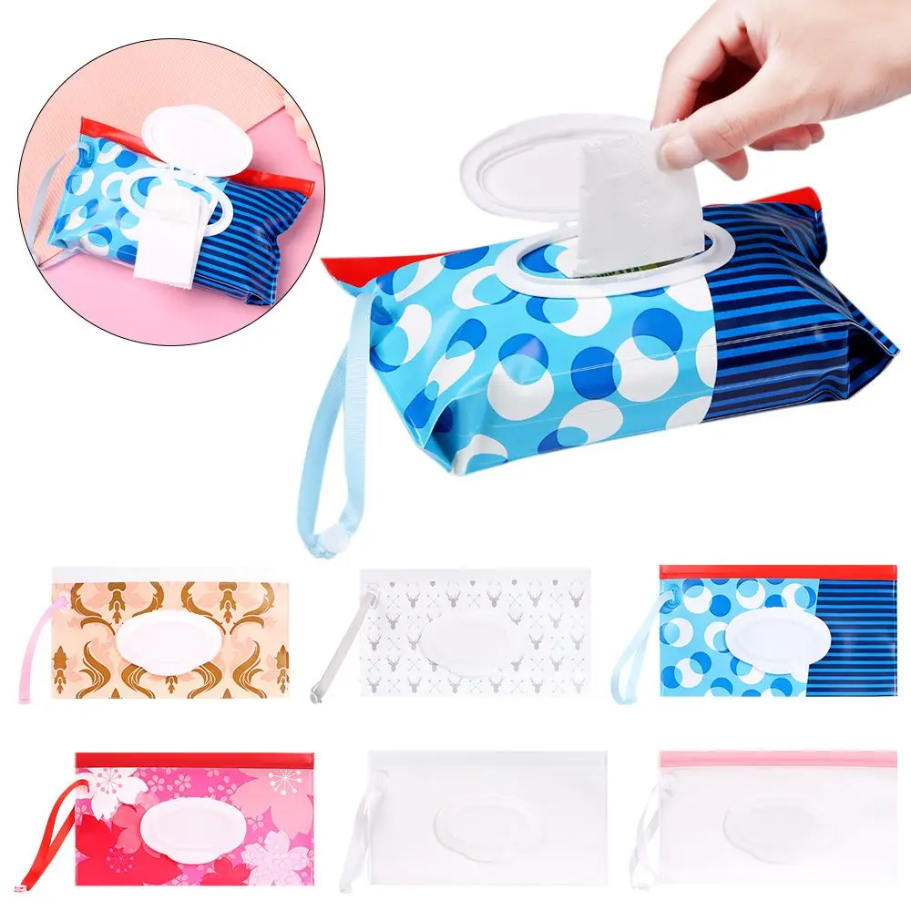 Fashion Cute Baby Product Portable Snap-Strap Flip Cover Stroller Accessories Cosmetic Pouch Wet Wipes Bag Tissue Box