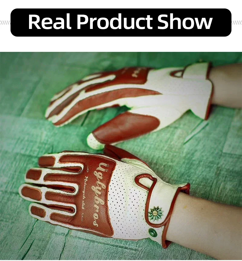 Uglybros Retro Genuine Leather Racing Gloves for Motorcycle Full Finger For Men Women Motocross Gloves Touch-screen Outdoor Moto