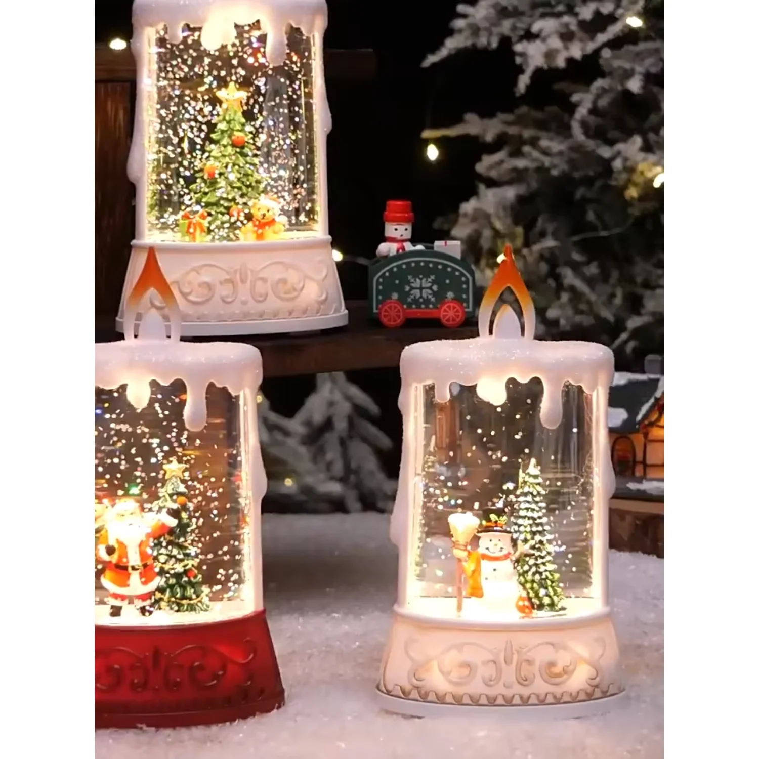 

2024 Christmas Glowing Water-filled Candles Small Wind Lanterns Decorative Waterscape Lampsdesktop Night Light