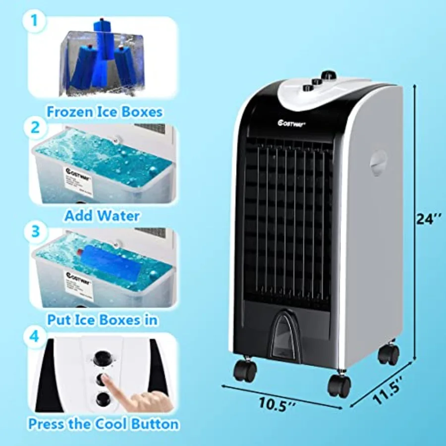 Evaporative Air Cooler for Room Home Office Dorms, White Plastic, 3-in-1 Cooling Fan with 2 Ice Crystal Boxes, 3-Mode 3-Speed 4 view 6
