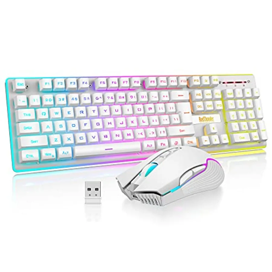 PC gaming keyboard and mouse combo: ABS plastic black LED backlit with mechanical feel anti-ghosting 3800mAh rechargeable batte