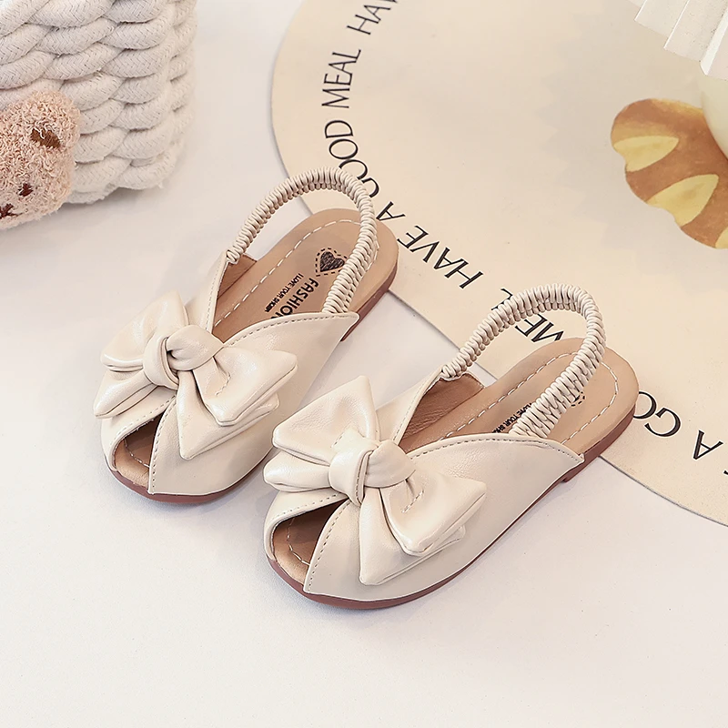 New Children Causal Flat Sandals Summer Fashion Bow Girls Open-Toe Beach Sandals Cute Kids Party Shoes for Outdoor Daily Wear