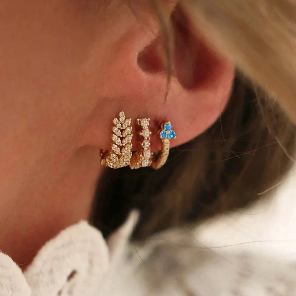 مجموعة أقراط رائعة للنساء مطلية بالذهب تشيكوسلوفاكيا الزركون أنثى فريدة من نوعها Huggie ثقب القرط المجوهرات الجمالية aretes #2