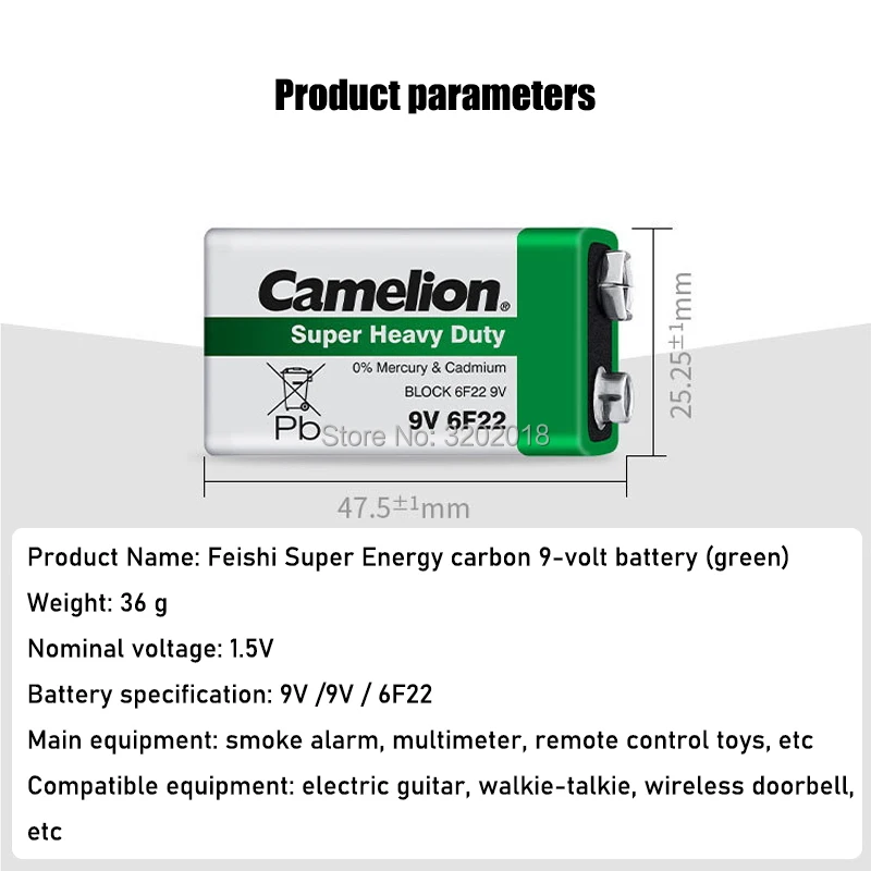 10pcs Camelion 6F22 PPP3 6LR61 9V Lithium Battery Super Heavy Duty Dry High-discharge High Current Batteries for Radio Alarm Toy