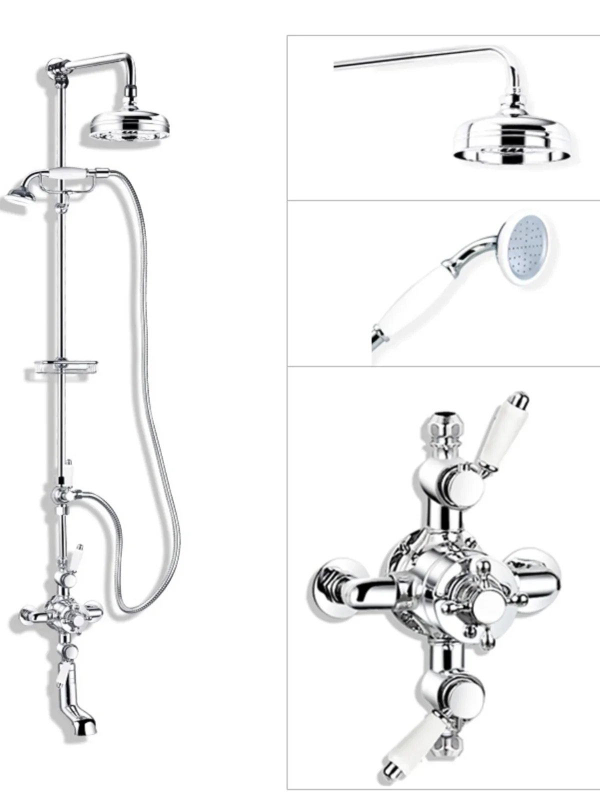 Wall type thermostatic bath shower faucet double shower brass body