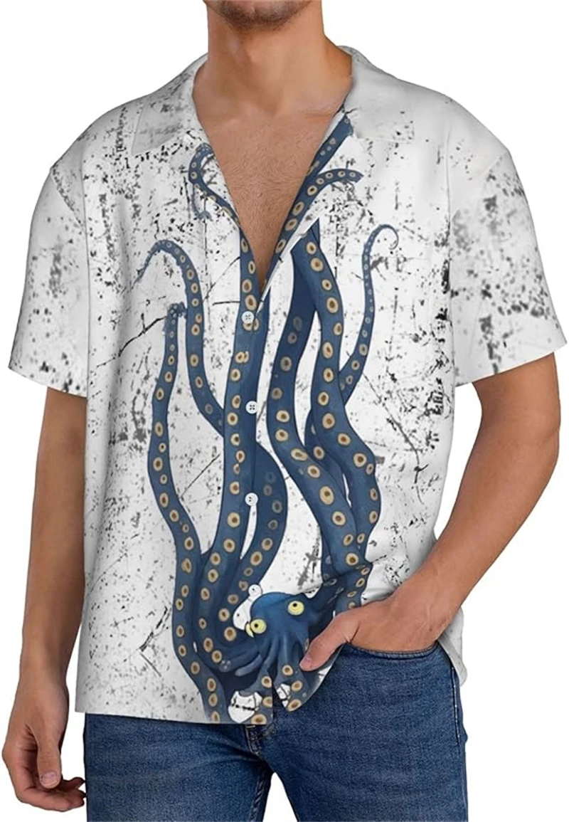 

Fashion Men's Summer Hawaiian Short Sleeve Oversized Shirt 3D Printed Tentacle Pattern Casual Top Loose Oversize Men Blouse New