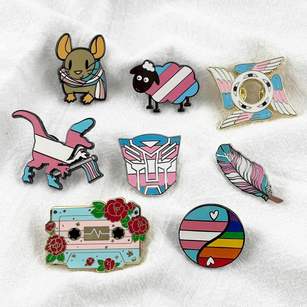 Transgender LGBT Pride Enamel Pin Cute Sheep Dinosaur Feathers Badge Fun Mashup Brooch Jewelry Backpack Decorate
