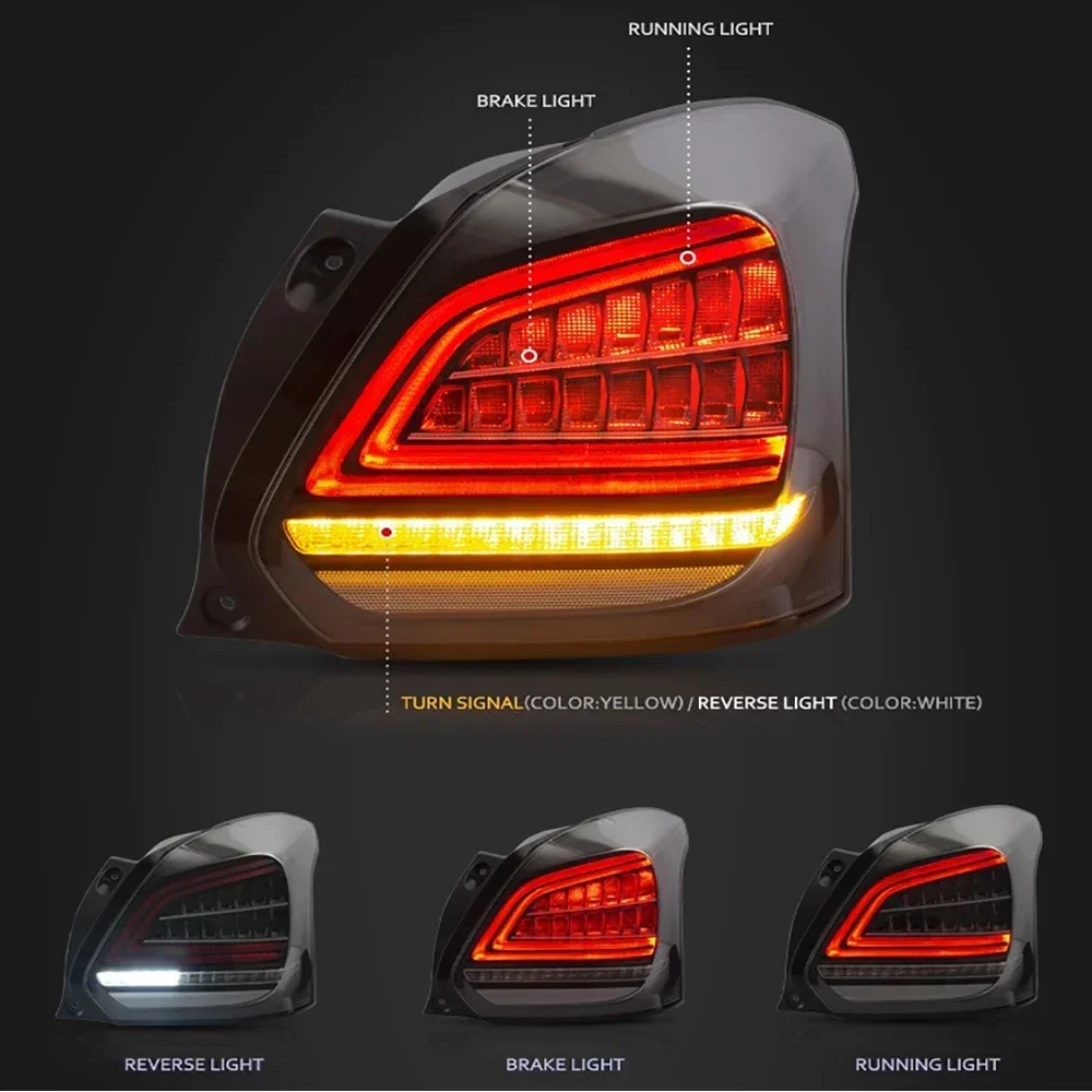 سيارة مصباح ليد خلفي تعديل مجموعة مصابيح خلفية لسوزوكي سويفت 2023 DRL الفرامل إشارة عكس الضوء المبيعات الساخنة قسط دائم