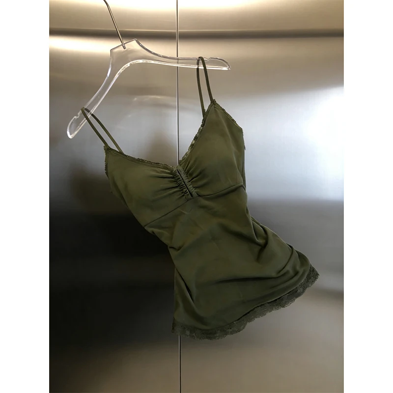 Stunning Lace Splice V-Neck Strapless Vest Women's Sleeveless Beautiful Small Top Breathable Short Length Casual Fashion