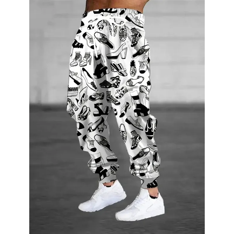 السراويل الرجالية الجديدة لربيع وخريف 2025 كاجوال عصرية ناعمة ومريحة مع طباعة نمط ثلاثي الأبعاد