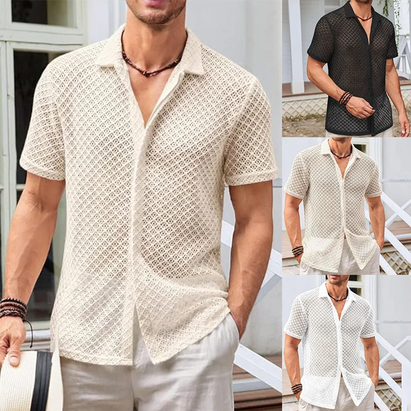 Casual Fashion Lapel Short Sleeve Grid Men's Shirt