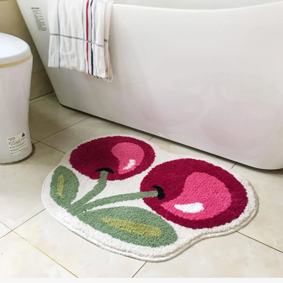 

Cherry Flocked Rug Tufted Floor Mat Bathroom Absorbent