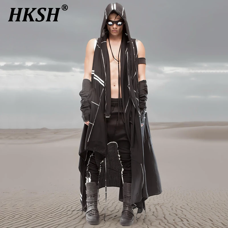 

HKSH весна лето новые мужские футболки Tide Waste Land Pioneer асимметричные хлопковые темные футболки без рукавов с капюшоном без рукавов Тренч HK5871