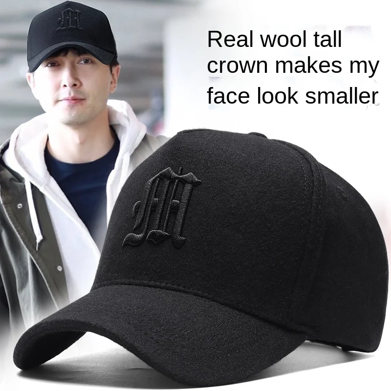 Baseball Cap for Men Men's Winter Wool Hat Big Head Circumference High Top Trucker Cap Keep Warm Thickened Windproof Dad Hat