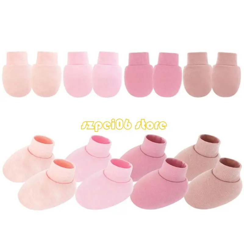 45BF قفازات وجوارب مضادة للخدش لحديثي الولادة من القطن ميزة مرنة لحماية اليد والقدم للرضع #3