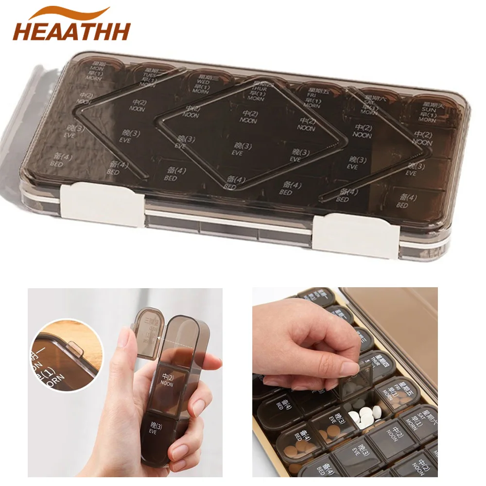 

Large 21/28 Days Pill Box with Removable 3/4 Times a Day Pill Case Rows, Travel Medicine Organizer One Month Pill Container