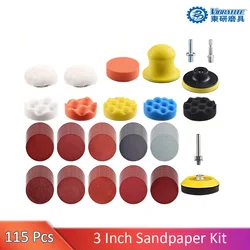 115 stuks geassorteerde 3 inch klittenband schuurpapierset 80-3000 korrelbereik met 5/16 