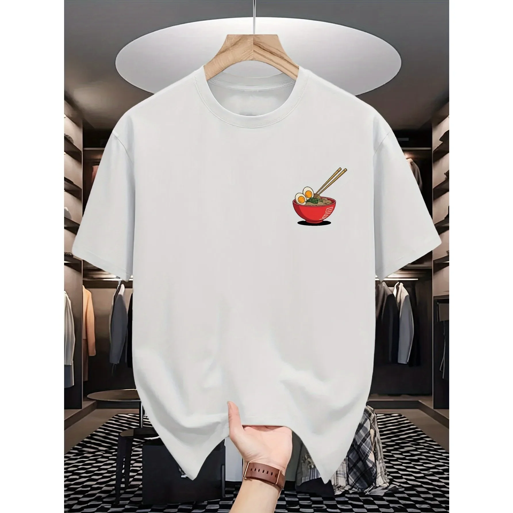 Ramen Chopsticks Print Round Neck Short Sleeve Oversized Boxy Loose Polyester Men Women Graphic T Shirt Y2k Clothes 2000s