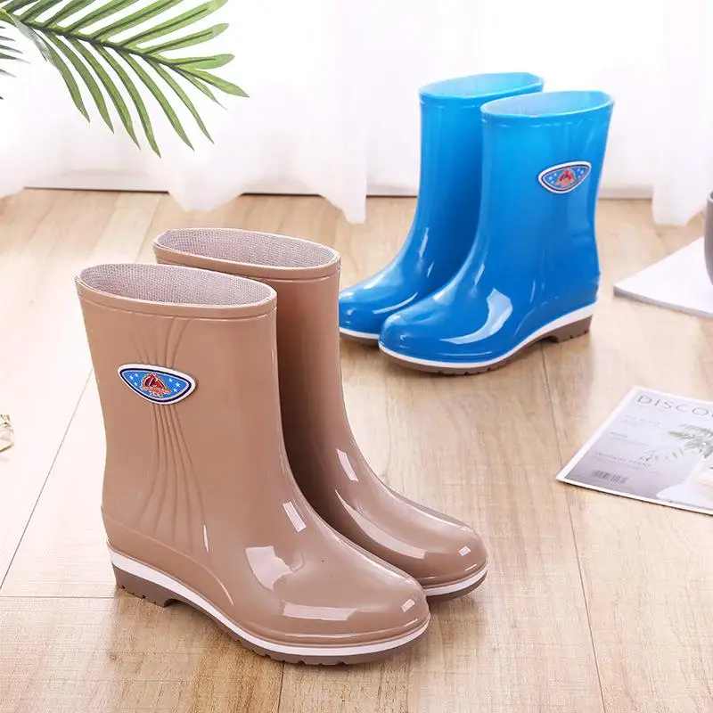 Botas de Água Femininas Curtas até Meio da Panturrilha para Cozinha, Antiderrapantes, Sapatos de Chuva Modernos, Capas de Sap...