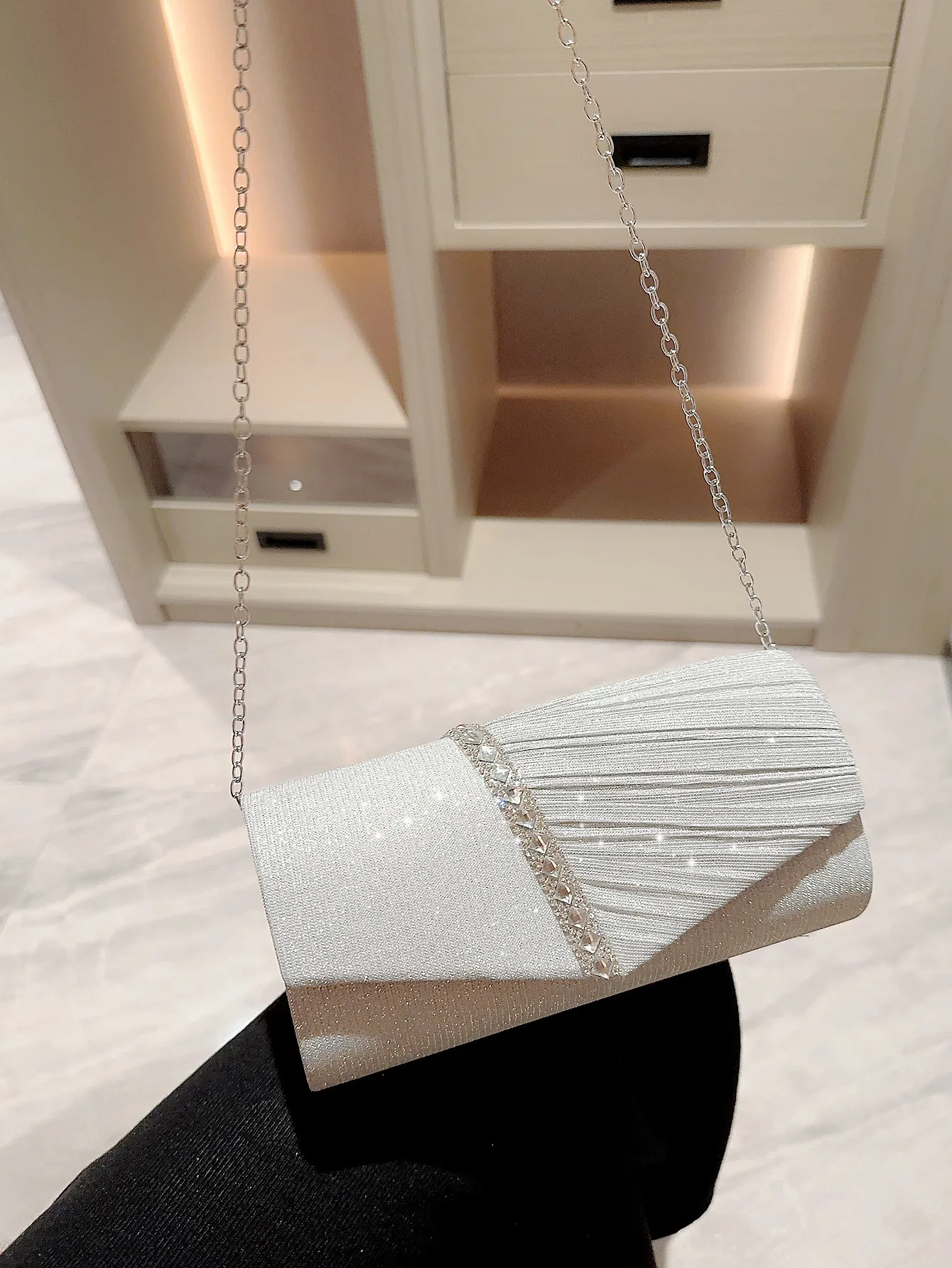 Women\'s Wedding Clutch Bag Luxury Rhinestone Bow Handbag Banquet Evening Party Purse Chain Diagonal Shoulder Bags For Women