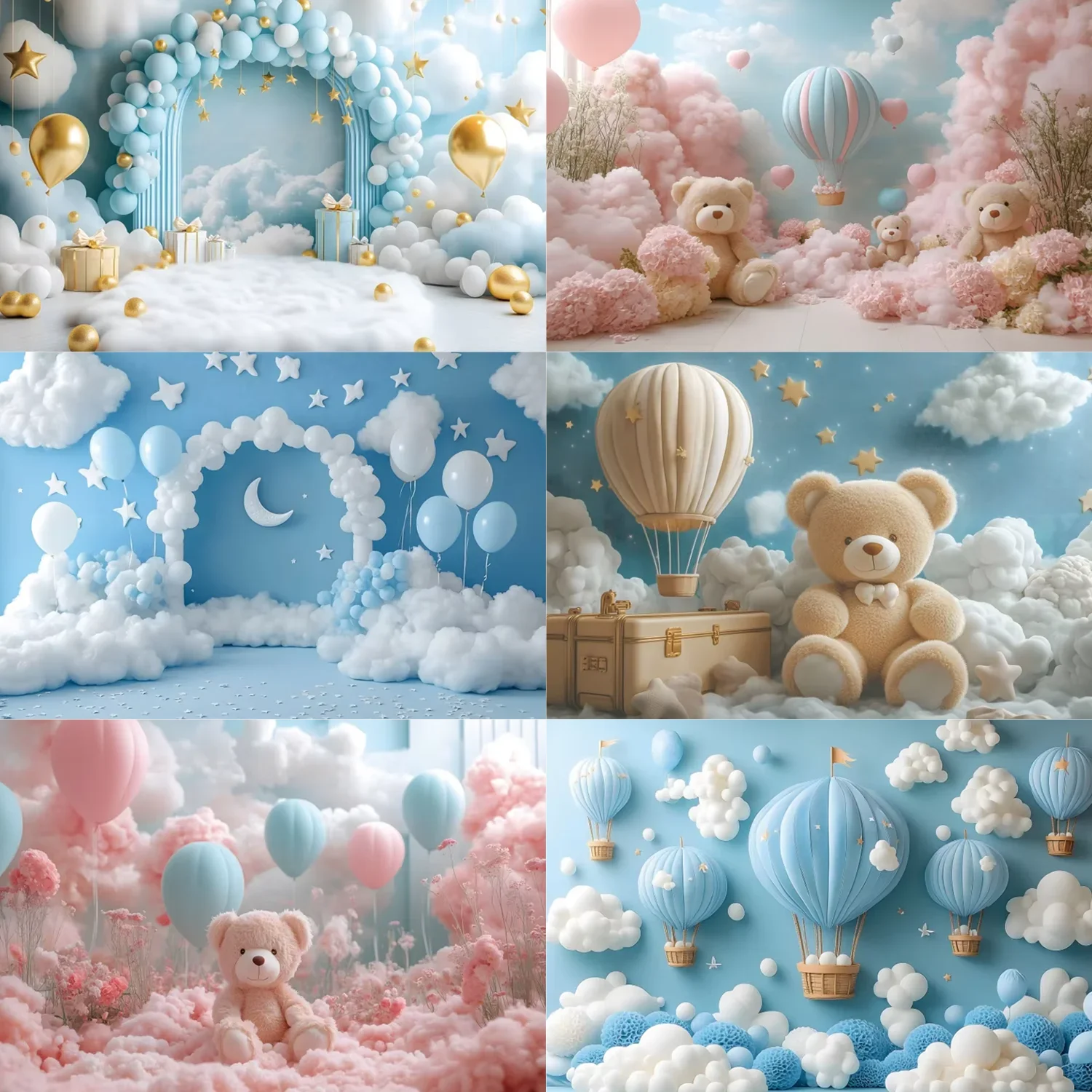 VIKAMA Dream Cloud Balloon Theme Backdrop Baby & Children's Birthday Party Decorations Photography Studio Props