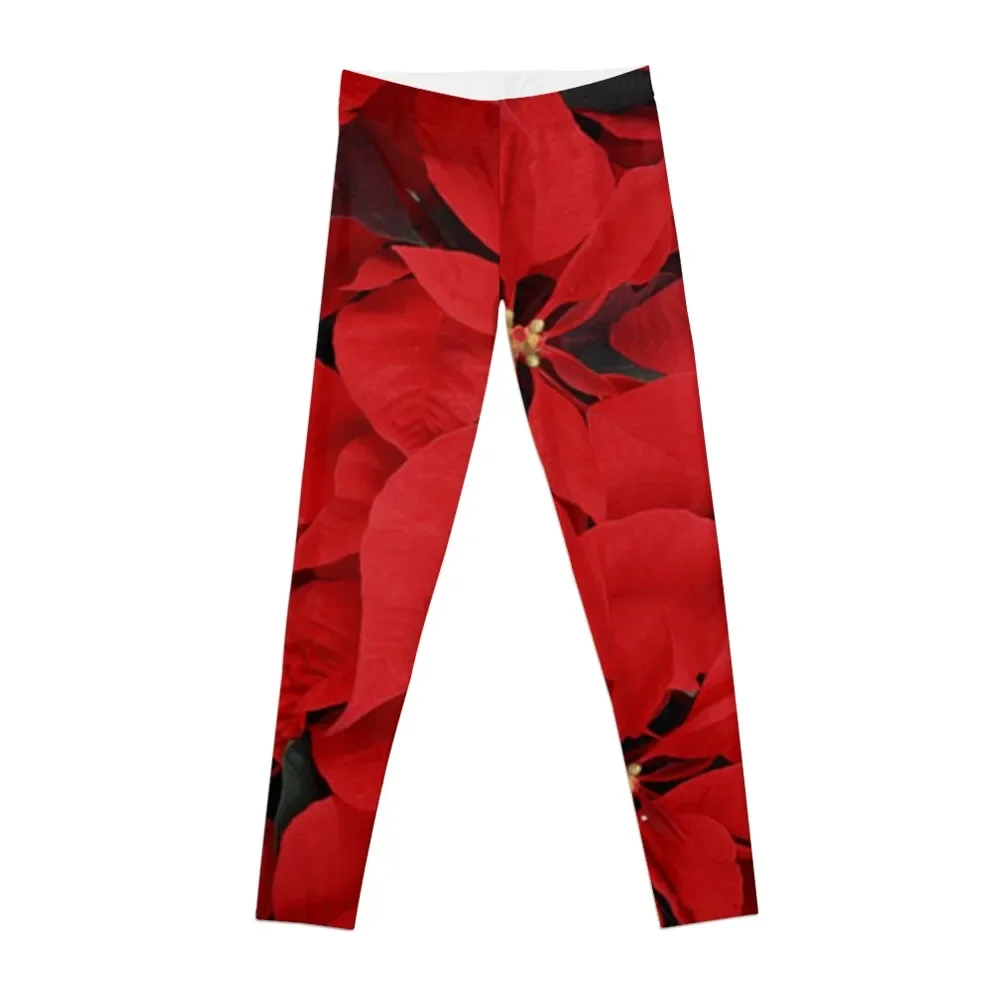 

Poinsettias for Christmas, holiday red Leggings Leginsy push up sportswear gym Women's sports sports shirts gym Womens Leggings
