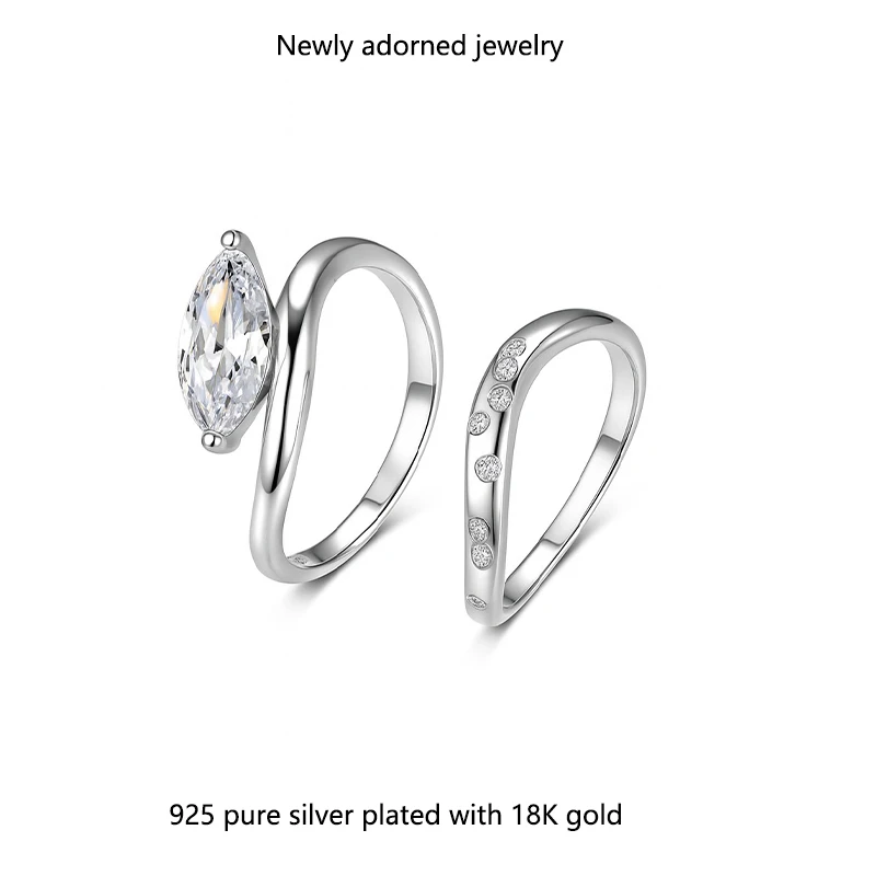 

S925 silver set, marquise-shaped 2.0 carat moissanite main and side ring combination, minimalist and fashionable, popular wholes