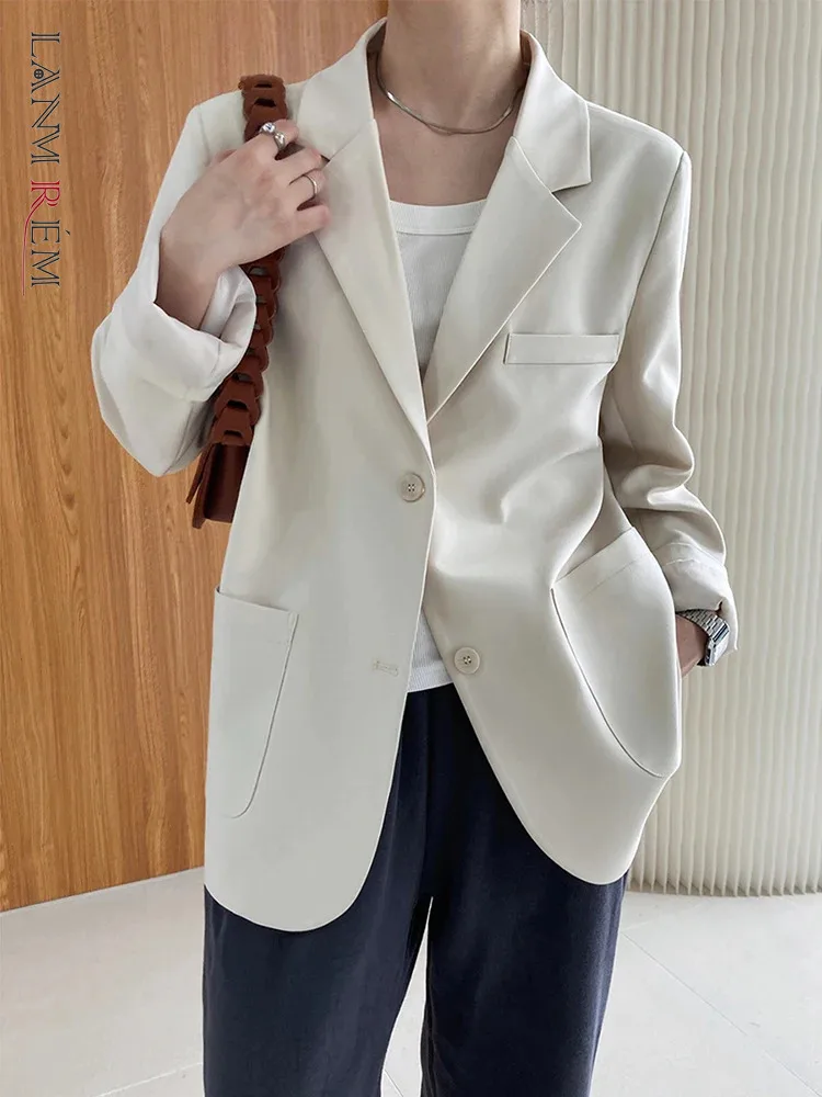 

[LANMREM] Minimalism Casual Loose Blazers For Women Notched Single Breasted Office Lady Fashion Jackets 2024 Autumn New 26D9947