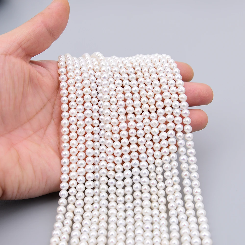APDGG 5 Strands 5x5.5mm Freshwater Cultured White Potato Round Pearl Loose Beads 14.7'' Strands Handmade Jewelry Making DIY