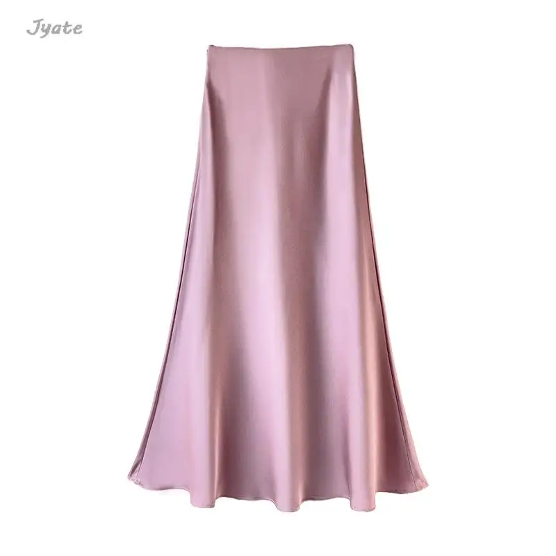 Jyate Luxury Satin Fish Tail Skirts For Women Summer Solid Color Smooth Traceless Waist Long Skirt Elegant Wrap Skirt