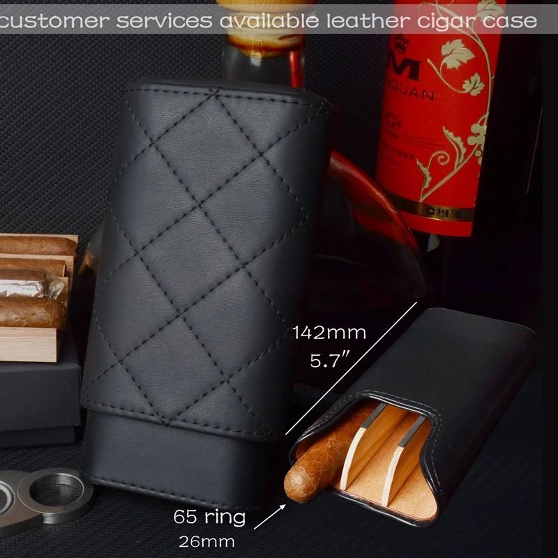

Большой кожаный футляр для сигар, тубус для сигар 26 мм, дорожный хьюмидор с деревянной подкладкой, мини-коробка для сигар, черный аксессуар для курения, инструмент 5,7 дюйма