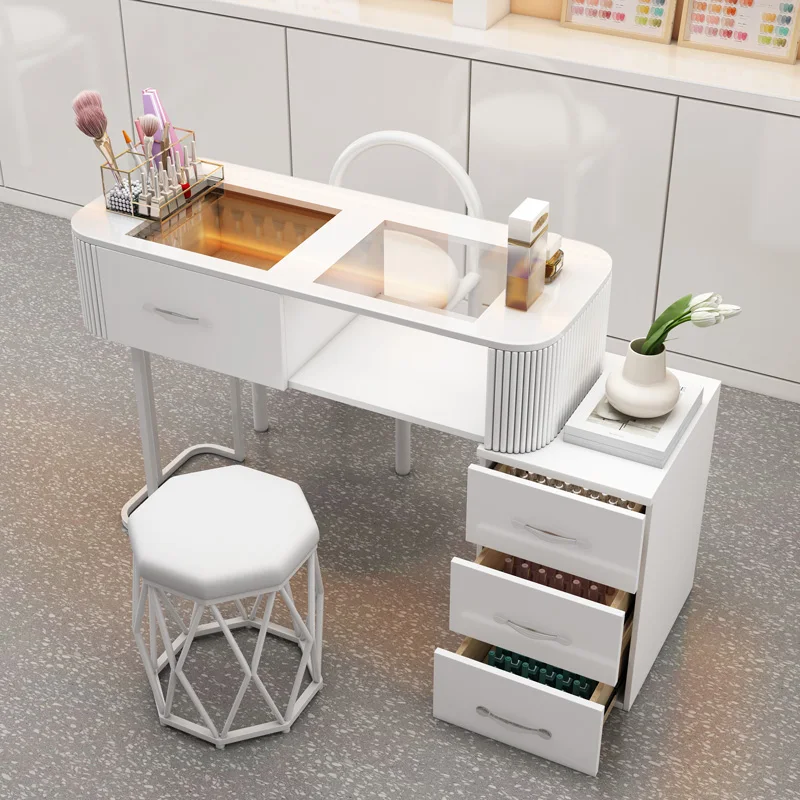 Creamy White Japanese Style Multifunctional Manicure Table Solo Person Luxury Home Use Storage Nail Table Manicure Table