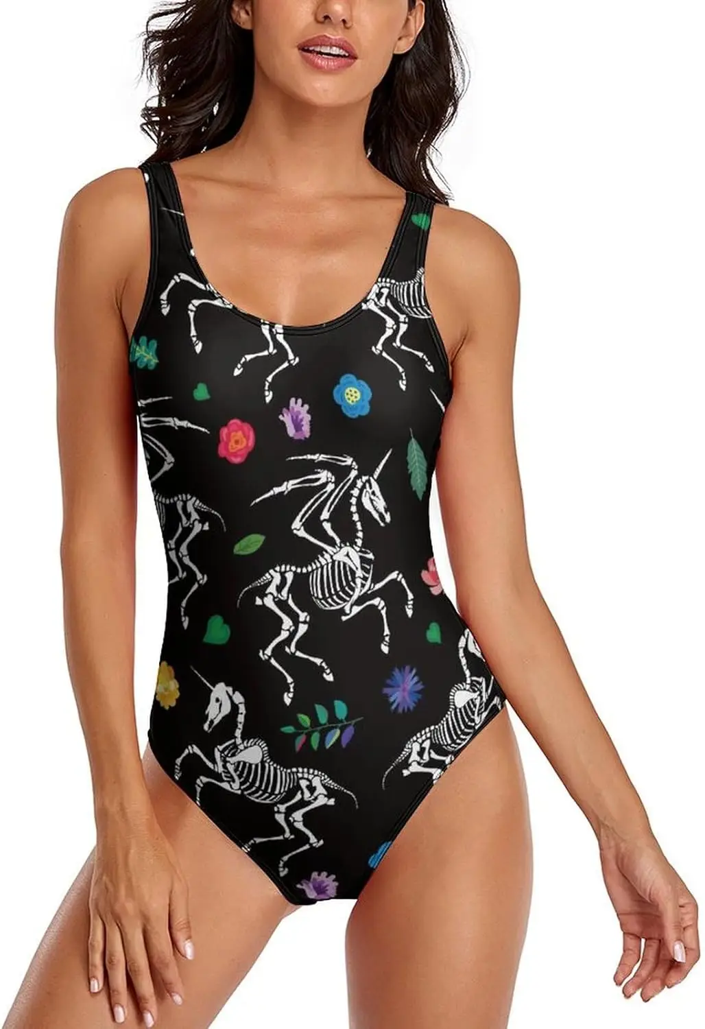 

Luxy Trio Unicorn Flowers Women's One Piece Swimsuits Athletic Training Swimwear Bathing Suits