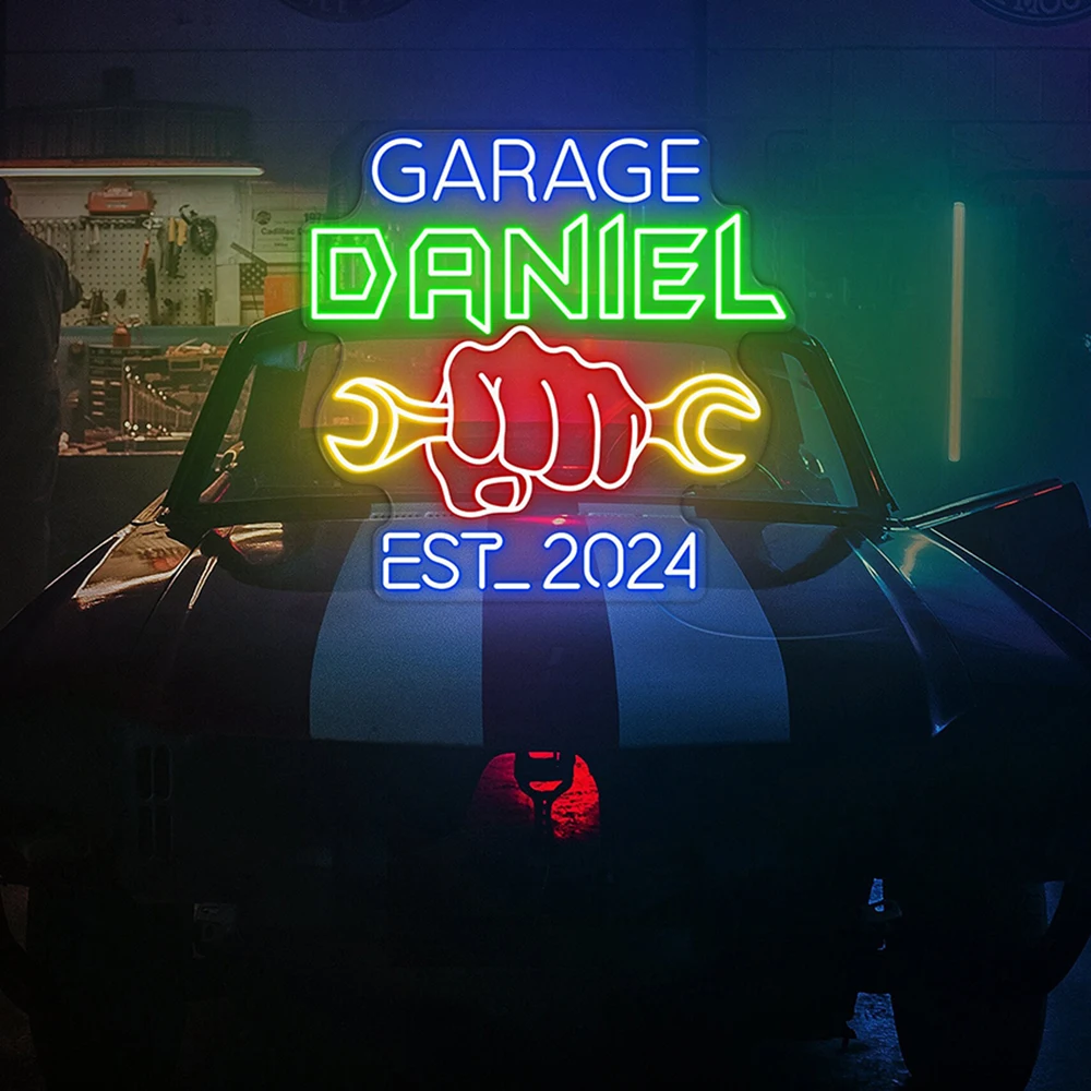 

Personalized Garage Neon Sign Custom Name Garage Motorcycle LED Signs for Car Garage Service Light Up Sign Man Cave Dad Gifts