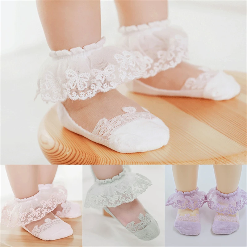 Baby Girls Kids Socks Lace Ruffle Princess Mesh Children Ankle Short Breathable Cotton White Pink Blue Toddler Sock