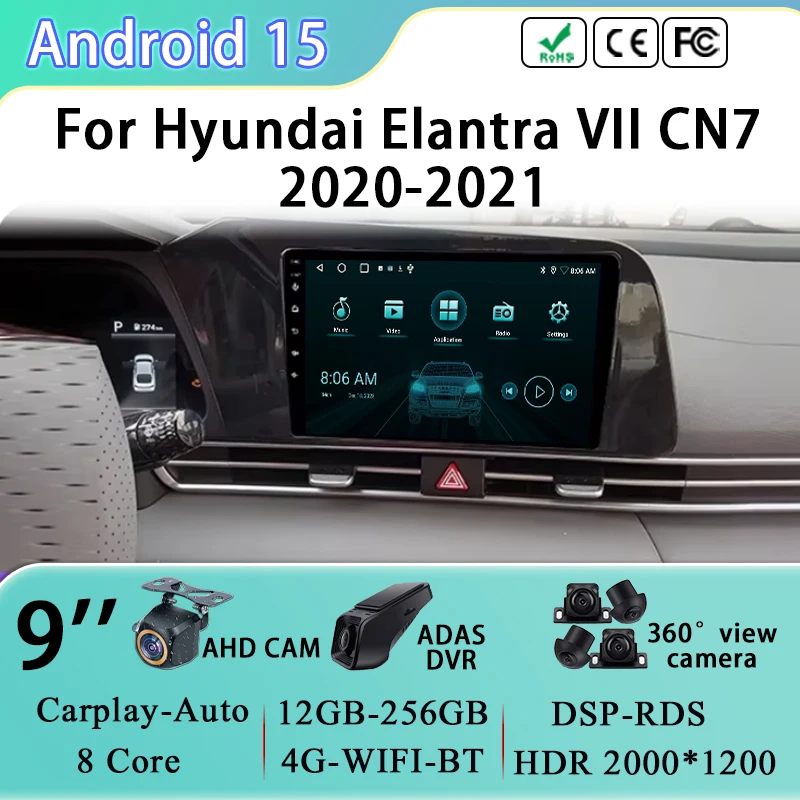 

Android 15 Multimedia Video Player For Hyundai Elantra VII CN7 2020 - 2021 Head Unit Car Radio 4G BT GPS Navigation No 2din dvd