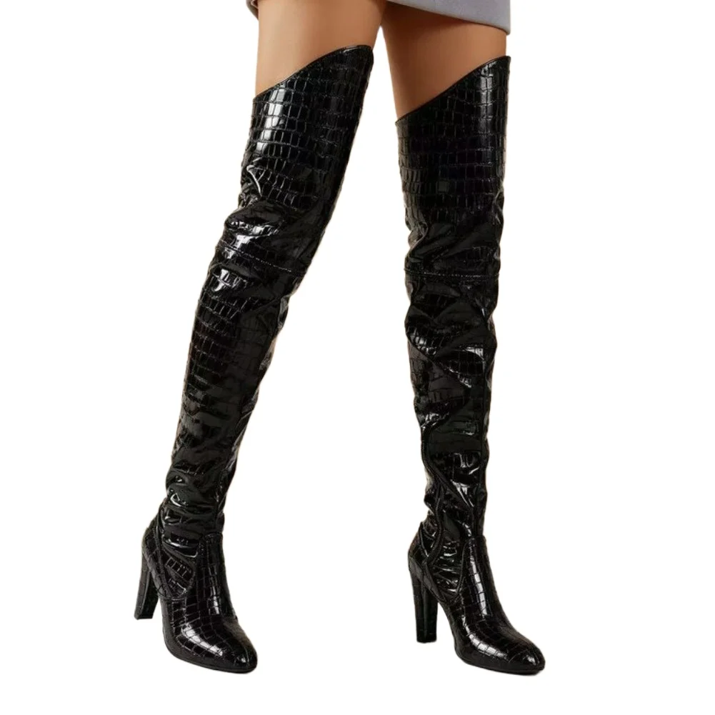 Sexy Damen Overknee-Stiefel, High Heels, Partyschuhe, Winter-Luxus-Langstiefel, neue Kleid-Pumps, Motorradstiefel, Mujer, Schneestiefel. – Detail 7