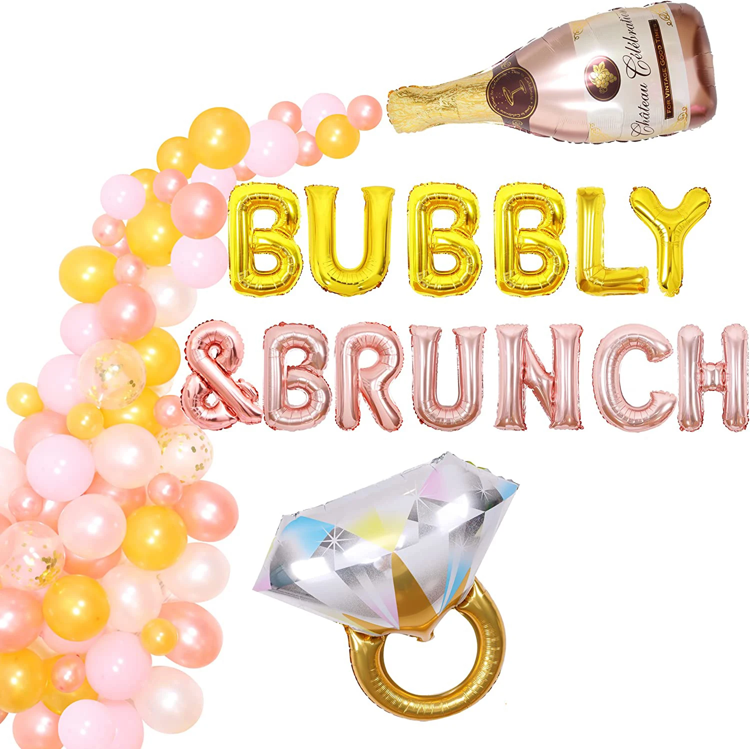 

Bubbly and Brunch Party Decoration for Women Bridal Shower Champagne Diamond Ring Balloon Garland Kit Rose Gold Wedding Supplies