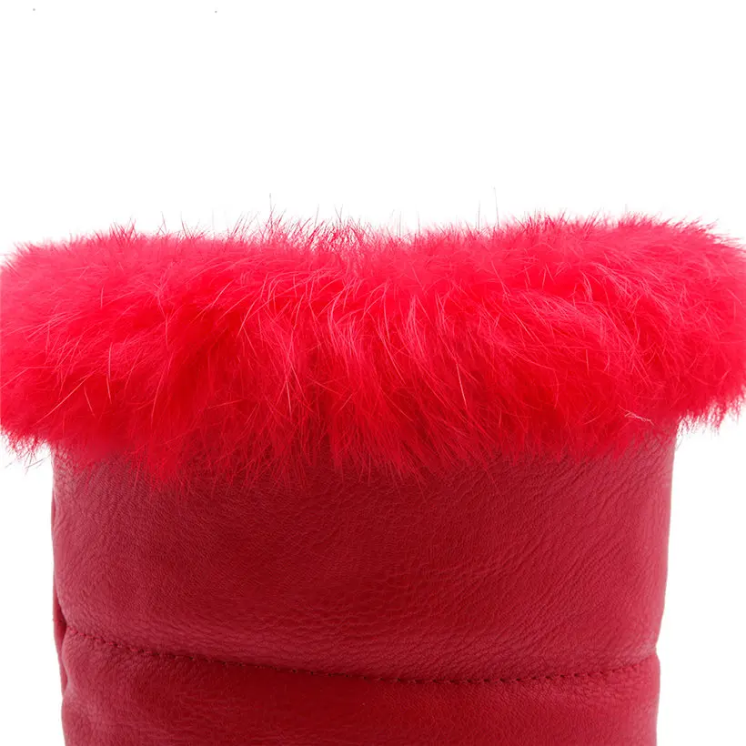 Winter Women Rabbit Fur Plush Knee-high Snow Boots Red White Black Casual Crystal Ring Height Increased Platform Lady Long Boots