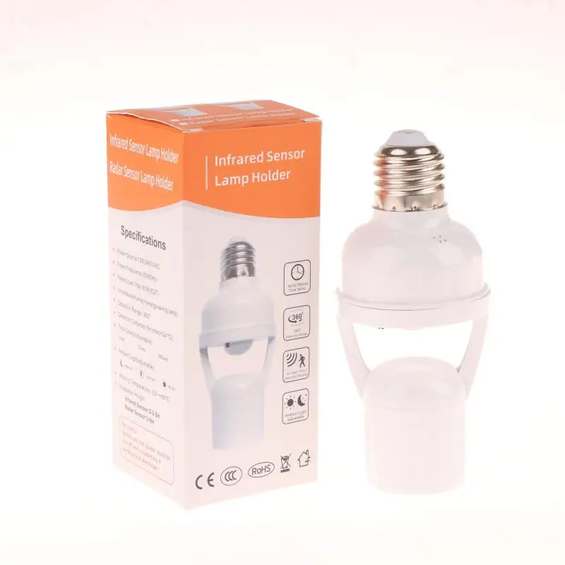 E27 Socket Converter With PIR Motion Sensor LED Lamp Base Intelligent Switch Light Bulb Holder AC 85-265V Dimming Delay Control