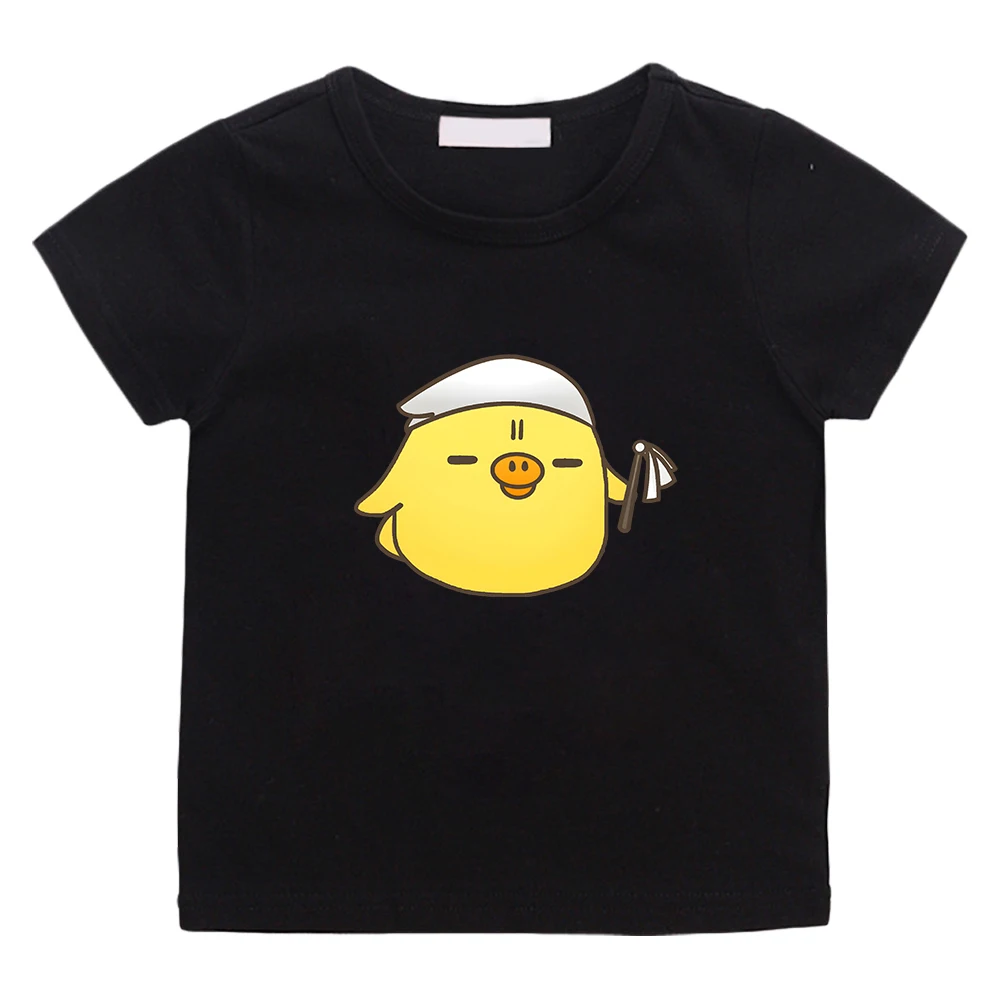 Kiiroitori Yellow Chick Cartoon T-shirt 100% Cotton Short Sleeve Summer Tee-shirt Causal Boys and Girls Children Tshirts Kawaii