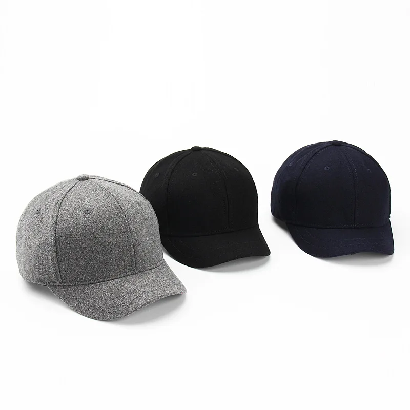 Mens Short Brim Baseball Cap Casual Retro Wool Warm Snapback Caps for Women Short Billed Umpire Dad Hats