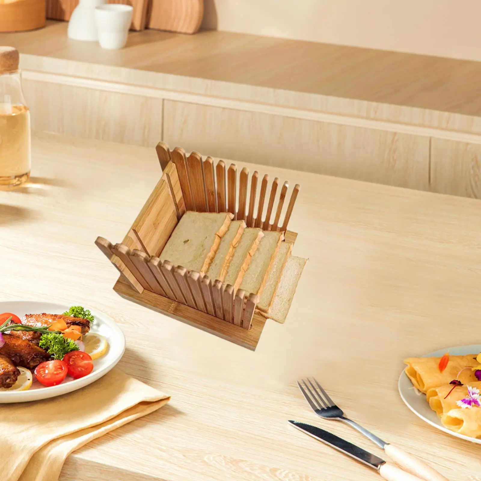 Bamboo Bread Slicer for Homemade Bread with Crumb Catcher for Bakery Bread