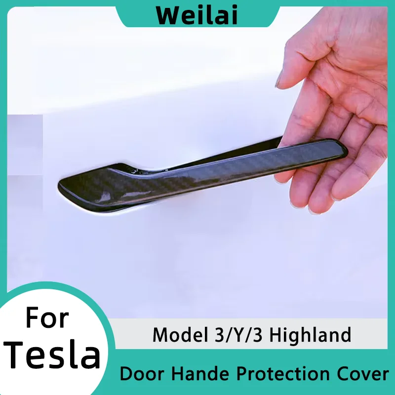 For Tesla Model Y 2024 Door Handle Protection Stickers Model 3 2023 Door Cover Paste ABS Carbon Fiber Stickers Car Accessories